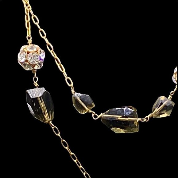 J Crew Necklace Gold Tone Amber Color Stones 30” adjustable-2 necklaces - Picture 3 of 9